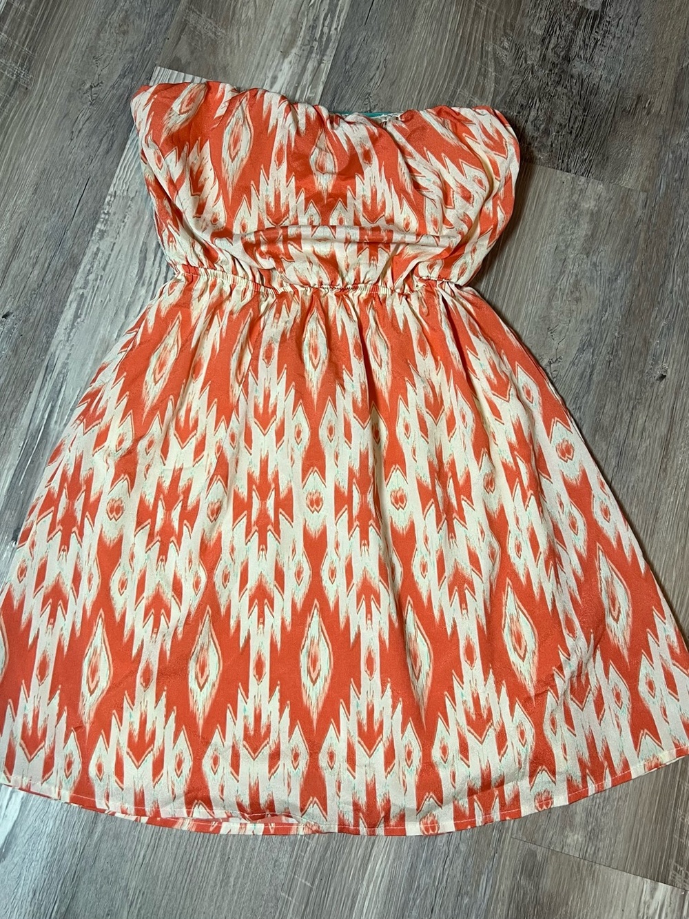 Charlotte Russe Strapless Orange and White Ikat Print Dress